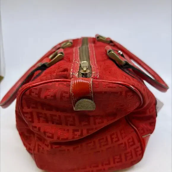 Fendi Red Zucca Canvas Boston Bag - Picture 5 of 9